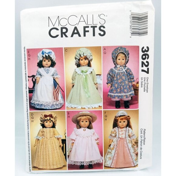 McCalls Crafts Pattern 3627 18 In Doll Clothes Dress Nightgown Apron Shawl Uncut - Picture 1 of 2